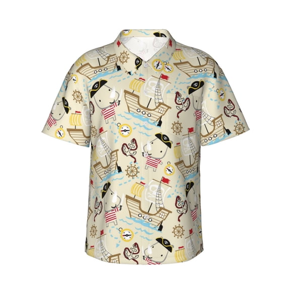 Vsdgher pirate with sailing Print Men's Hawaiian Shirts Button Down Tropical Holiday Beach Shirts Vacation Clothes,XX-Large