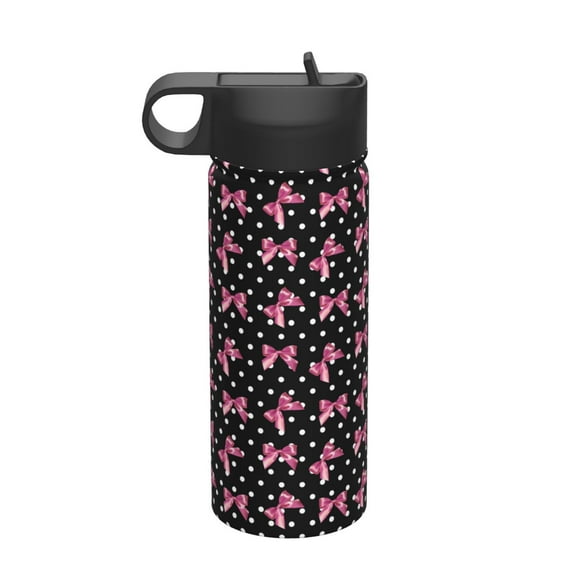 Vsdgher polka dot with pink bows for Insulated Stainless Steel Water Bottle,18oz Sports Water Bottle Stainless Steel Reusable Tumbler for Sports, Travel, and School