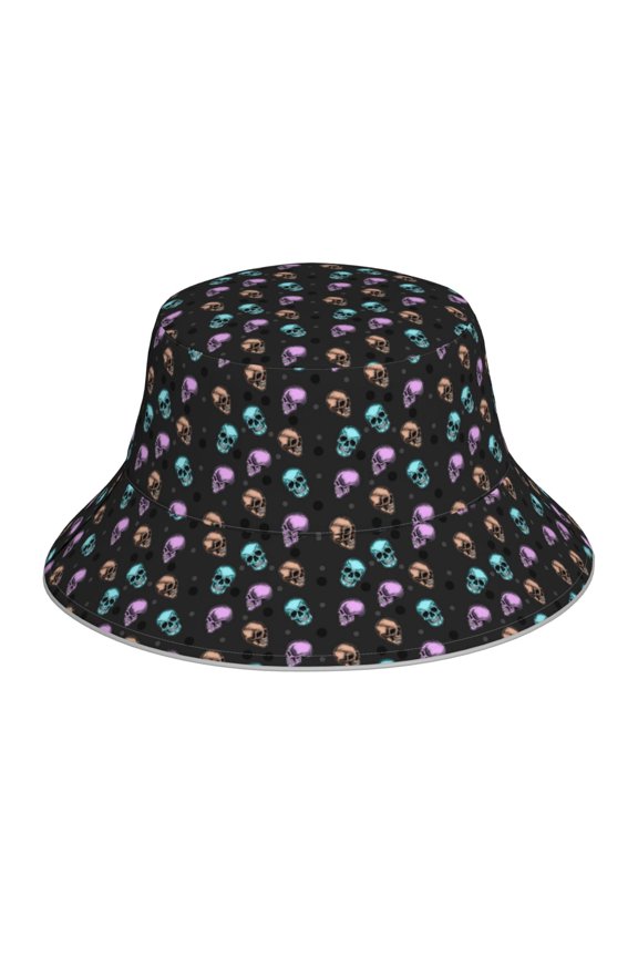 purple cyan brown Skull Print Bucket Hat for Men&Women Bucket Hat Reversible Summer Double-Side-Wear Travel Gardening, Beach, Camping, Hiking, Fishing Cap