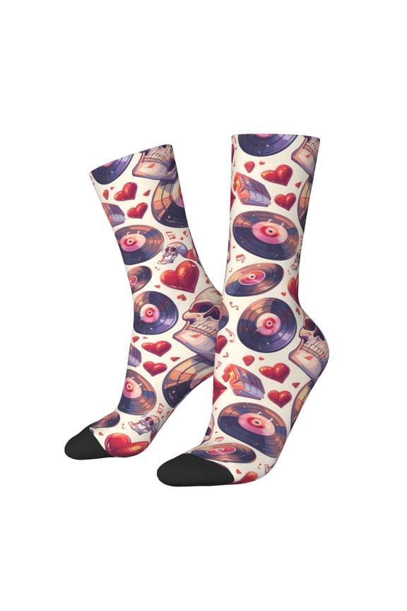 record rock Skull lips Crew Socks for Men & Women, Breathable Casual Athletic Ankle Socks