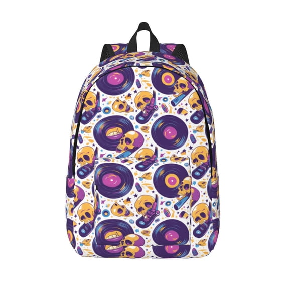 Vsdgher record rock Skull star Print Canvas Backpack Travel Rucksack Unisex Knapsack 15.7/17.7Inch Laptop Backpack for Work,College -Medium