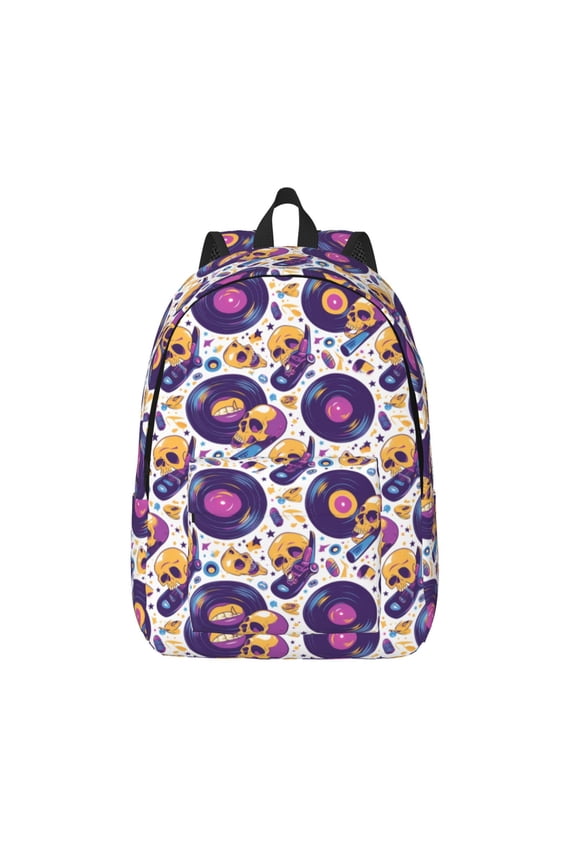 record rock Skull star Print Canvas Backpack Travel Rucksack Unisex Knapsack 15.7/17.7Inch Laptop Backpack for Work,College -Medium