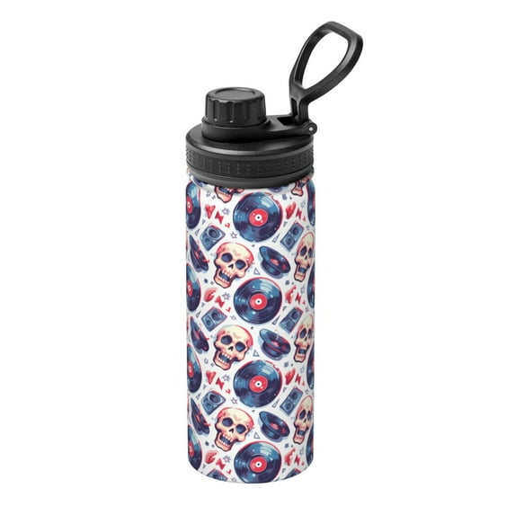 Vsdgher record rock music Skull 18oz Sports Insulated Kettle, Stainless Steel Insulated Cup for Women Men for Fitness, Gym & Outdoor
