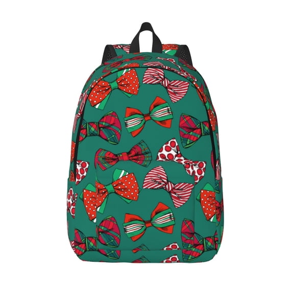 Vsdgher red and green bow tie Print Canvas Backpack Travel Rucksack Unisex Knapsack 15.7/17.7Inch Laptop Backpack for Work,College -Medium