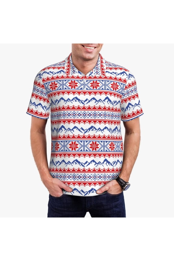 red blue Snow Mountain Polo Shirts for Men, Men's Short Sleeve Stretch Polo Shirt, Shirts for Men-XX-Large
