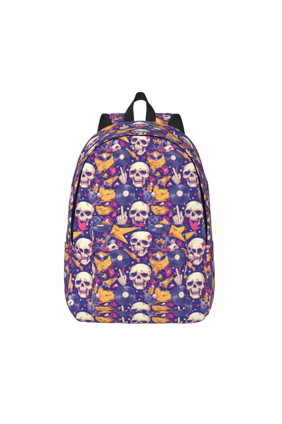 rock Skull record Print Canvas Backpack Travel Rucksack Unisex Knapsack 15.7/17.7Inch Laptop Backpack for Work,College -Medium