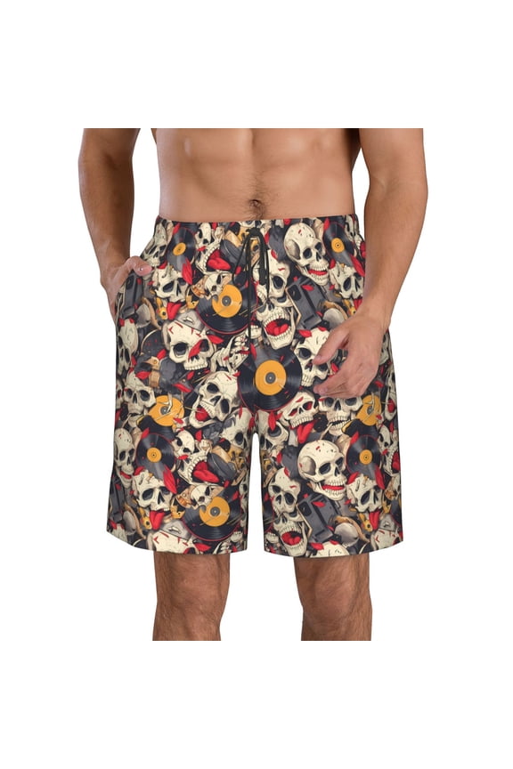 rock Skull record artist Men's Beach Shorts, Surfing shorts, Swim trunks, Quick Dry Swim Trunks for Surfing Beach Fun -X-Large