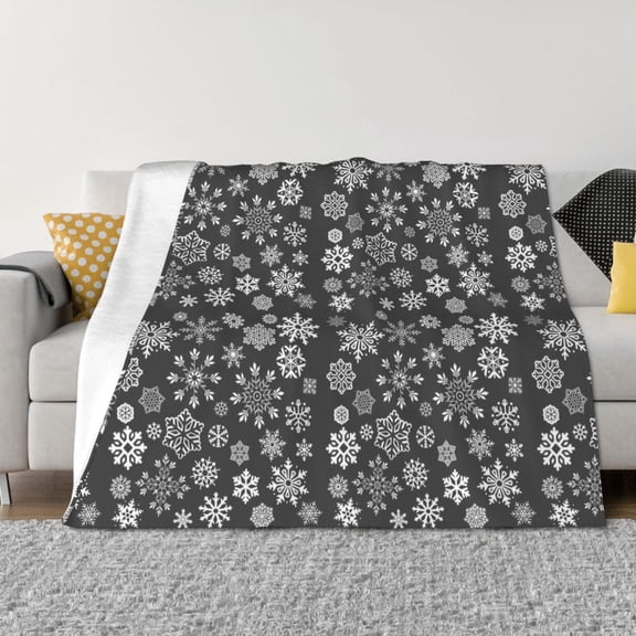Vsdgher simple white Snowflake Pattern Fleece Throw Blanket, Horizontal Fleece Bedding Home Decor for Couch & Bed All Season Use -60"x50"