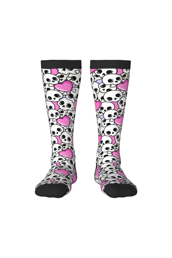 skull with hearts Knee Socks, High Socks Long Stretchy Sock Women Knee High Stocking, Long Socks for Women