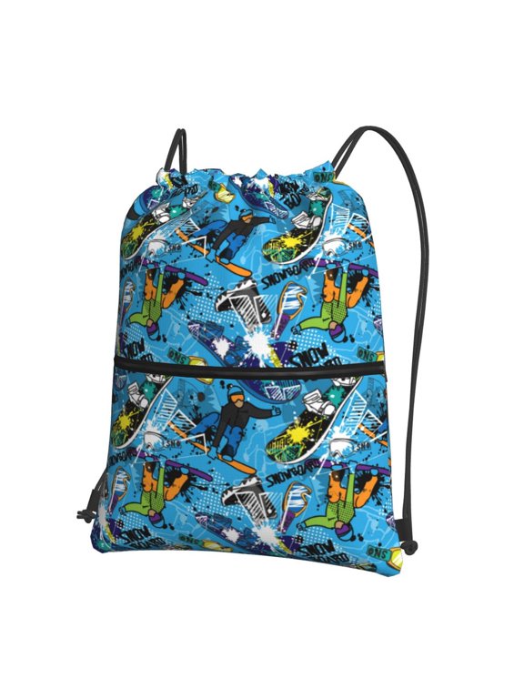 snow board blue Drawstring Backpack Water Resistant String Bag Sports Sackpack Gym Sack for Men Women