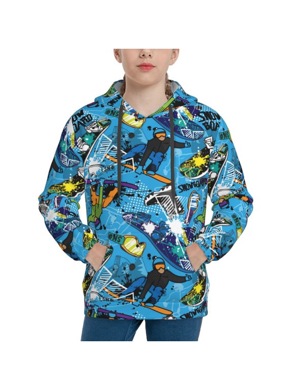 snow board blue Hoodie Youth Classic Hooded Pullover Sweatshirts Essentials Hoodie for Children (s-xl)-Small