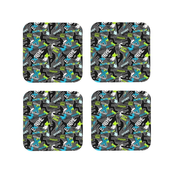 Vsdgher sport sonw board Leather Coasters for Drinks, Durable Drink Coasters 4 Set for Tabletop Protection, Luxurious Home Décor and Housewarming Gift-Square