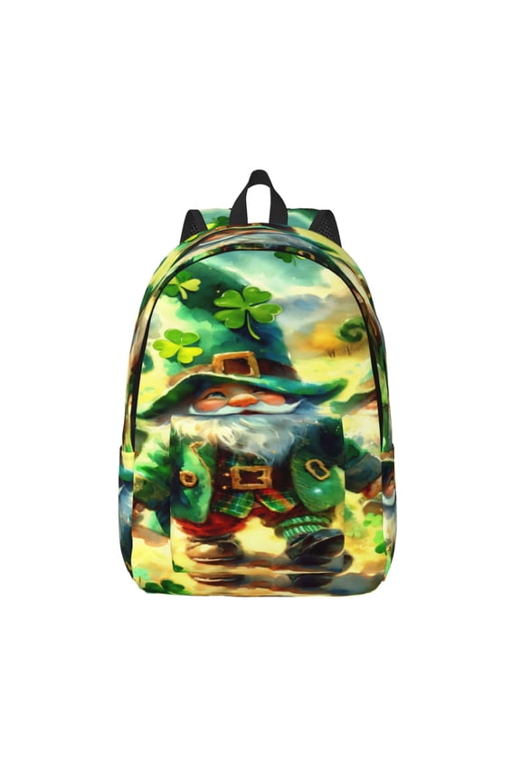 st. patricks day gnomes Print Canvas Backpack Travel Rucksack Unisex Knapsack 15.7/17.7Inch Laptop Backpack for Work,College -Medium