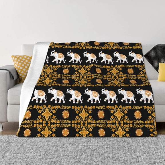 Vsdgher traditional Elephant Pattern Fleece Throw Blanket, Horizontal Fleece Bedding Home Decor for Couch & Bed All Season Use -50"x40"