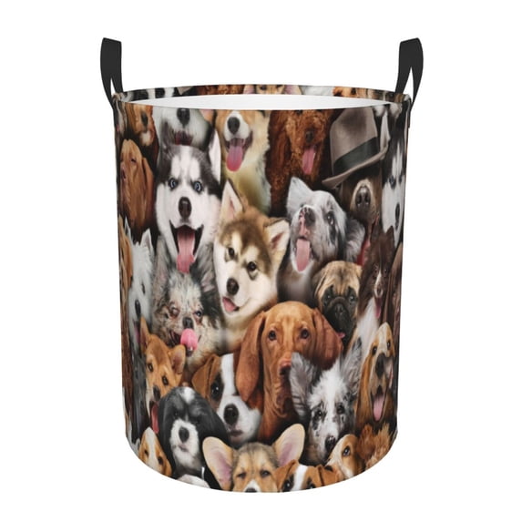 Vsdgher various dog breeds Waterproof Round Large Laundry Basket -Toy Storage Basket, Perfect as Hamper, Kids Room Storage, and Toy Containment-Medium