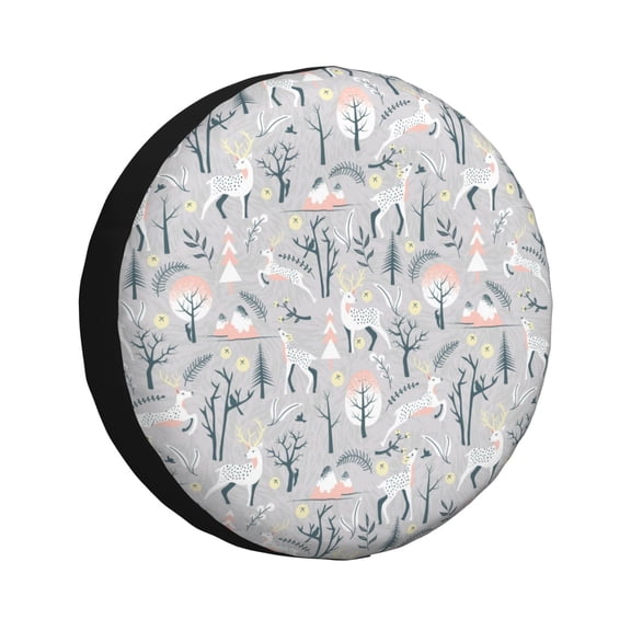 Vsdgher white Moose winter tree for Spare Tire Cover, Tire Wheel Protector Wheel Cover Fit for Truck,Trailer,RV,SUV,Camper and Most Vehicle-14 inch