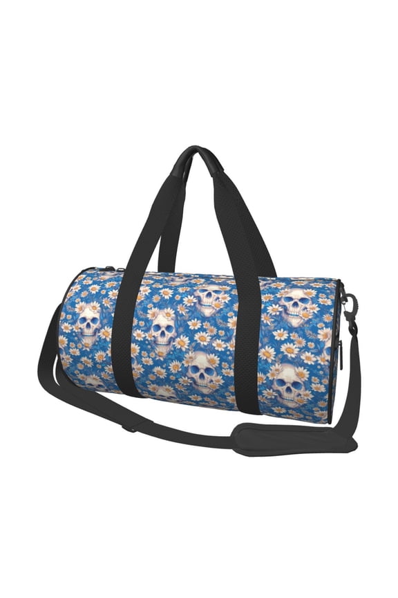 white Skull daisy in water 45L Foldable Duffel Bag, Sports Gym Bag,Overnight Bag, Portable Weekender Bag for Airplanes