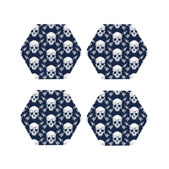Vsdgher white arrow Skull Leather Coasters for Drinks, Durable Drink Coasters 4 Set for Tabletop Protection, Luxurious Home Décor and Housewarming Gift ( {designName})Hexagon