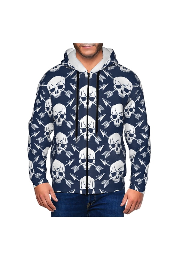 white arrow Skull Mens Hoodies Zip Hoodie, Hoodies for Men, Zip-up Hooded Sweatshirt-Medium