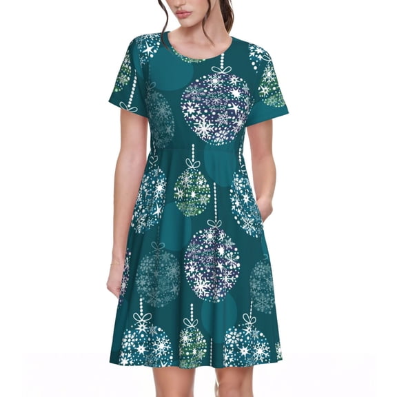 Vsdgher whiter Snowflake balloons for Womens Summer 2025 Casual Midi Maxi Dresses Lightweight Short Sleeve Round Neck Beach Dress -Medium