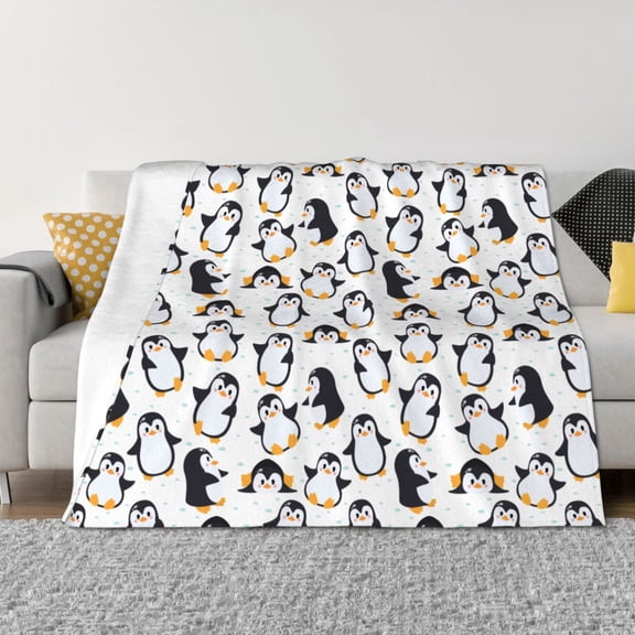 Vsdgher whiter cute penguin Pattern Fleece Throw Blanket, Horizontal Fleece Bedding Home Decor for Couch & Bed All Season Use -60"x50"