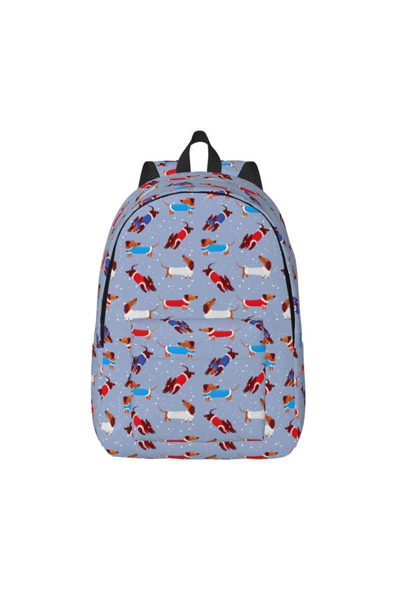 winter Dachshund Print Canvas Backpack Travel Rucksack Unisex Knapsack 15.7/17.7Inch Laptop Backpack for Work,College -Medium