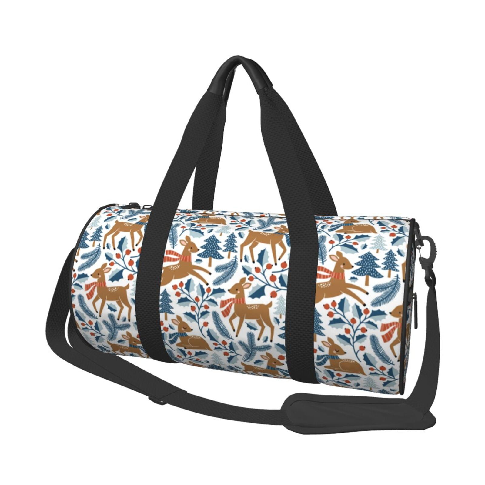 Vsdgher winter Scarf deer 45L Foldable Duffel Bag, Sports Gym Bag,Overnight Bag, Portable Weekender Bag for Airplanes