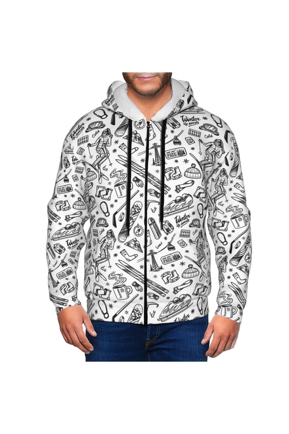 winter Ski Element Mens Hoodies Zip Hoodie, Hoodies for Men, Zip-up Hooded Sweatshirt-XX-Large