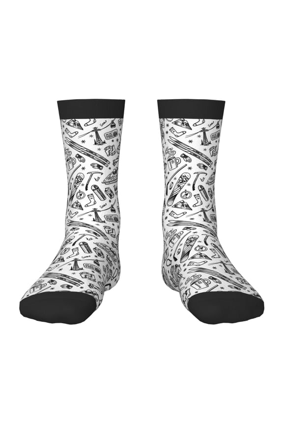 winter Ski Element Pattern Kids Socks Boys Girl Crew Athletic Half Sport Running Breathable Socks Lightweight Stretch Crew Socks