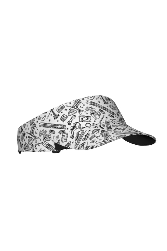 winter Ski Element Print Adult Sunscreen Visor Cap,1 Piece of Sport Sun Visor Hats Adjustable Sun Hat for Outdoor Activities Fits for Women and Men (One Size)