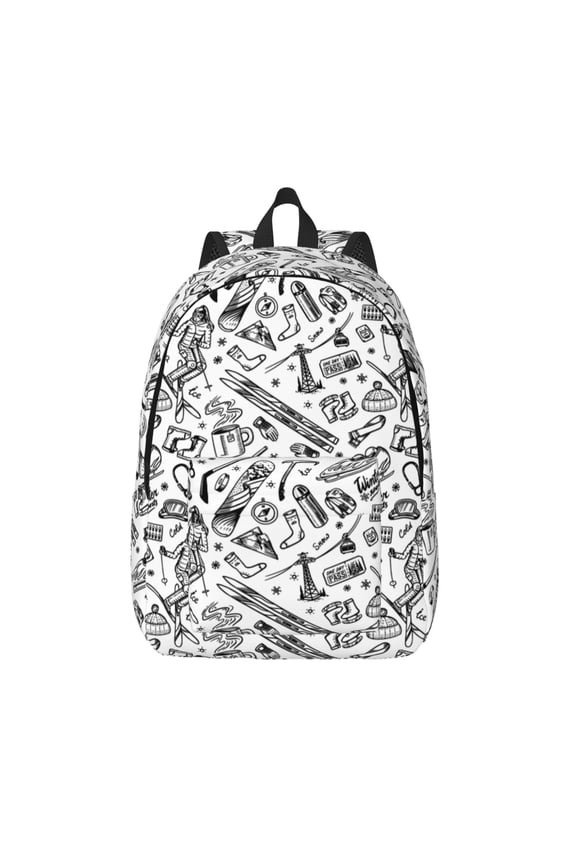 winter Ski Element Print Canvas Backpack Travel Rucksack Unisex Knapsack 15.7/17.7Inch Laptop Backpack for Work,College -Small