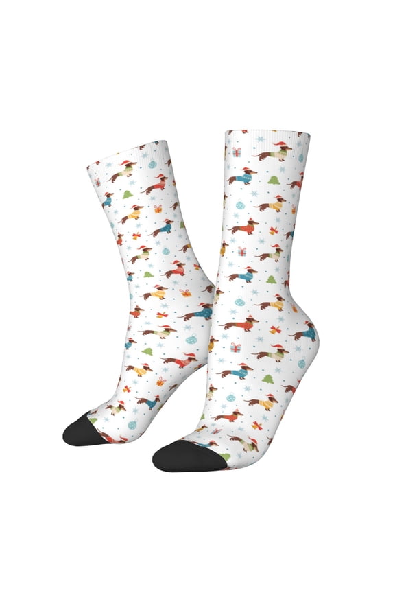 winter Snowflake Dachshund Crew Socks for Men & Women, Breathable Casual Athletic Ankle Socks