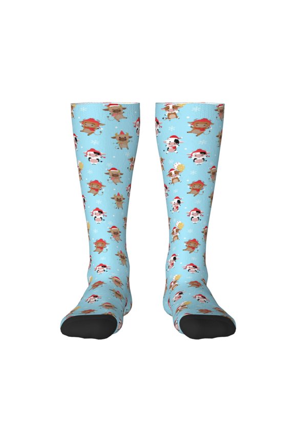 winter cow cute Knee Socks, High Socks Long Stretchy Sock Women Knee High Stocking, Long Socks for Women