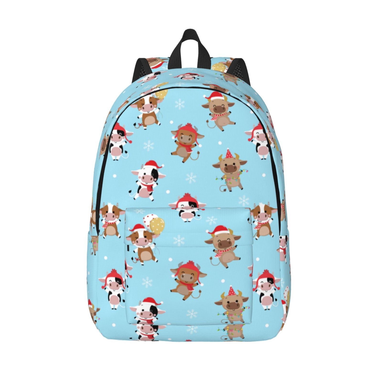 Vsdgher winter cow cute Print Canvas Backpack Travel Rucksack Unisex Knapsack 15.7/17.7Inch Laptop Backpack for Work,College -Small