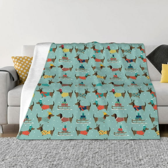 Vsdgher winter ski Dachshund Pattern Fleece Throw Blanket, Horizontal Fleece Bedding Home Decor for Couch & Bed All Season Use -60"x50"