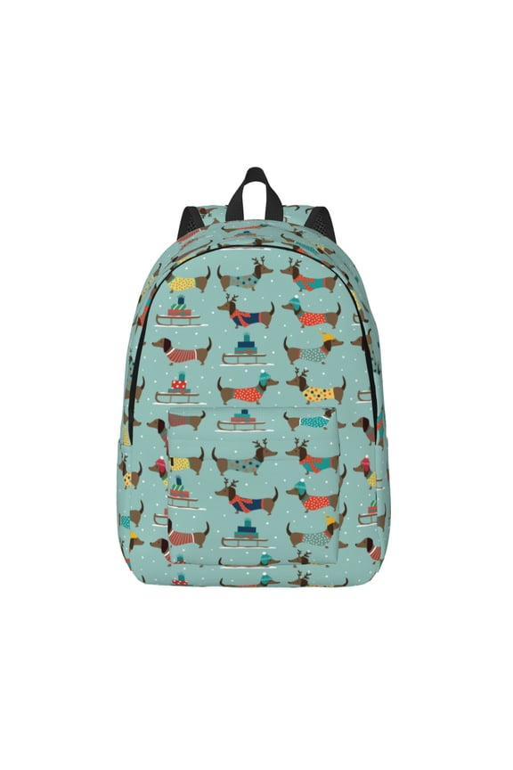 winter ski Dachshund Print Canvas Backpack Travel Rucksack Unisex Knapsack 15.7/17.7Inch Laptop Backpack for Work,College -Medium