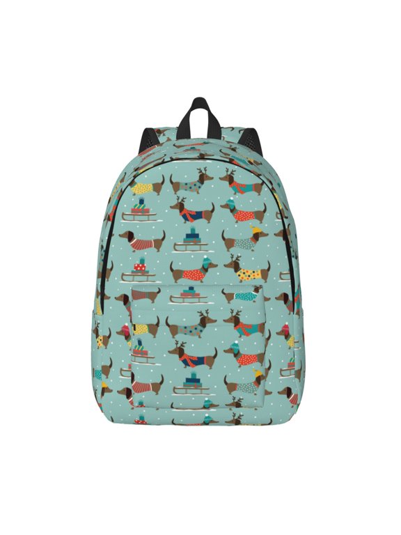 winter ski Dachshund Print Canvas Backpack Travel Rucksack Unisex Knapsack 15.7/17.7Inch Laptop Backpack for Work,College -Small