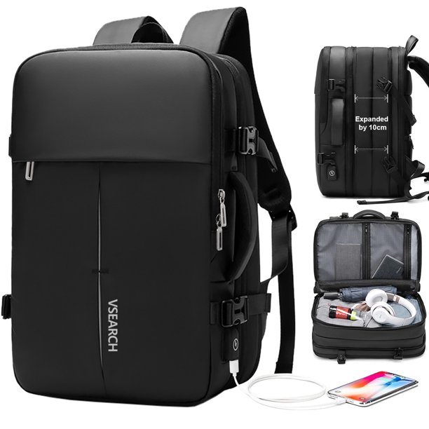 Vsearch TSAApproved Travel Backpack, with USBAntiTheft40L, Black Walmart Business Supplies