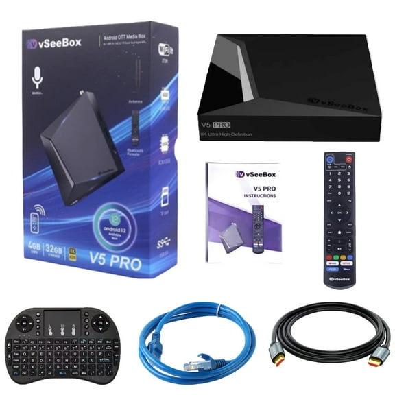 VseeBox V5 Pro 6K Streaming Media Player - 4GB + 32GB Internal Storage, Complimentary Accessory Gift Pack
