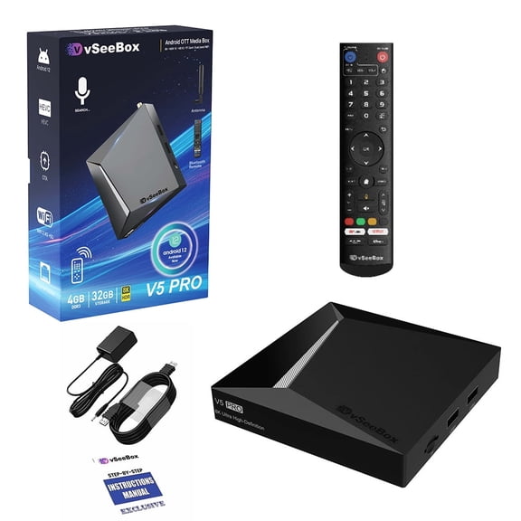 VseeBox V5 Pro Android 12 TV Box, 6K HDR with Voice Remote, 4GB RAM 32GB , WiFi 6, USB Ports