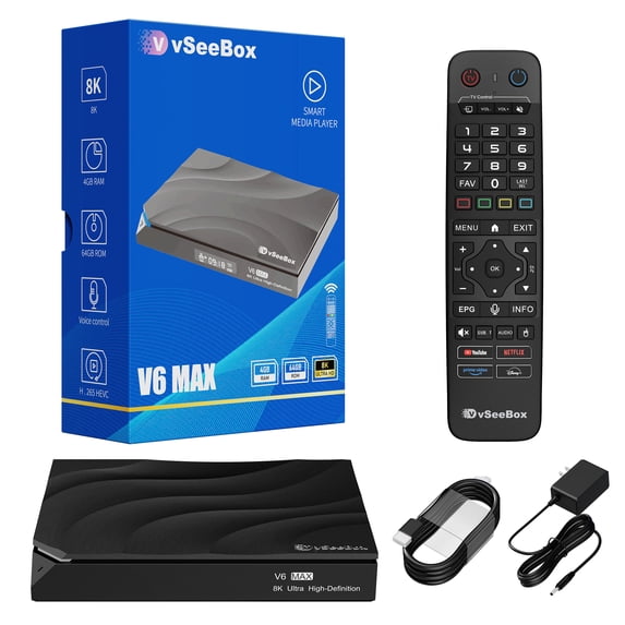 VseeBox V6 MAX Android 14 TV Box 8K HDR, 4GB RAM 64GB ROM, WiFi 6, HDMI 2.0