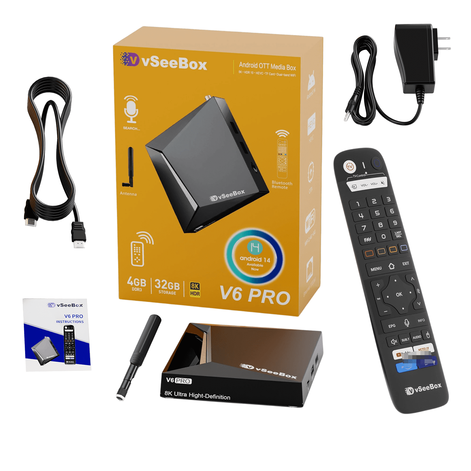 VseeBox V6 Pro Android 14 8K Ultra HD, Voice Control, 1000M Ethernet ...