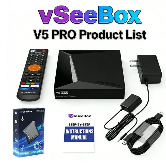 Vseebox V5 PRO 2025 Voice Control - 8K HDMI, Android 12, 4GB RAM 32GB Storage with Ethernet Cable & Lifetime Tech Support