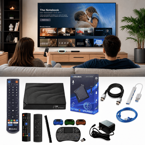 Vseebox V5 Pro 2025 New Model Android TV Box with Voice Remote Control, 4GB+32GM & 8K HDMI Cable