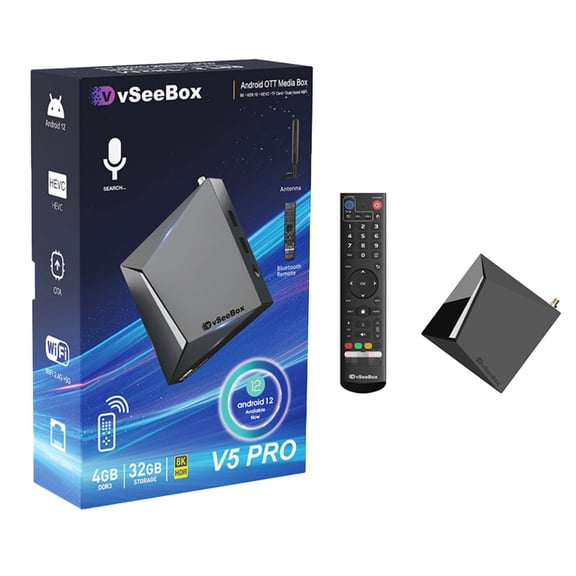 Vseebox V5 Pro TV Box, 8K HDR Video Support, Android 12, 4GB RAM 32GB Storage