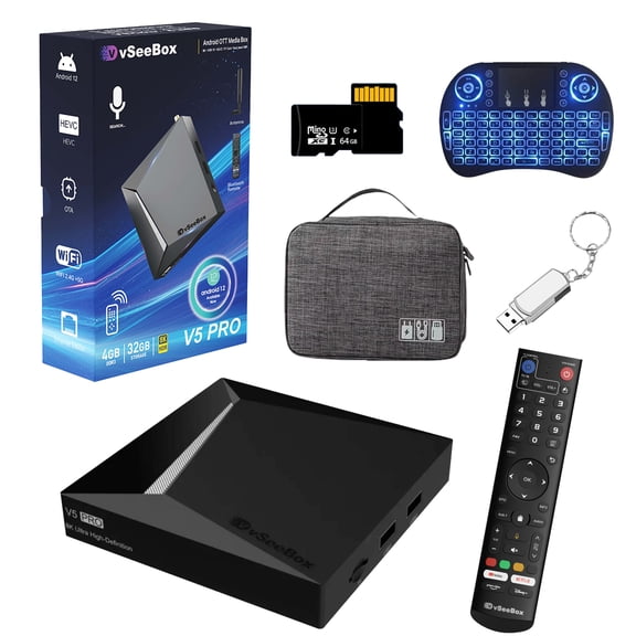 Vseebox V5 Pro TV Box, 8K HDR10 Video Support, Android 12, 4GB RAM 32GB Storage, Bluetooth Remote