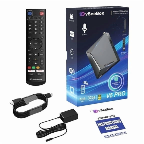 Vseebox V5 Pro Version 6K Voice Control Streaming Media Android 12 with HDMI&Ethernet Cable,