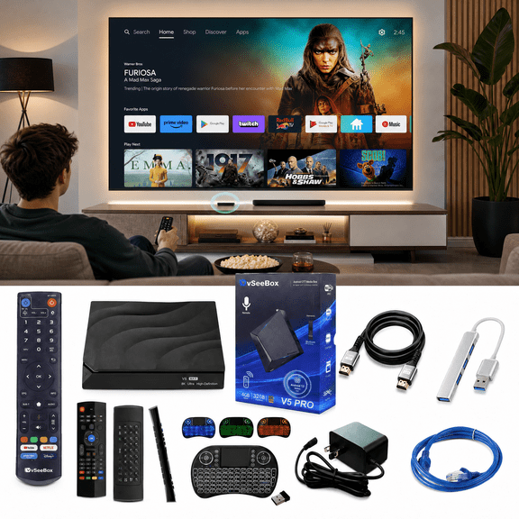 Vseebox V5 Pro Version With Voice Control, 8K HDMI, Android 12, 4GB RAM, 32GB Storage