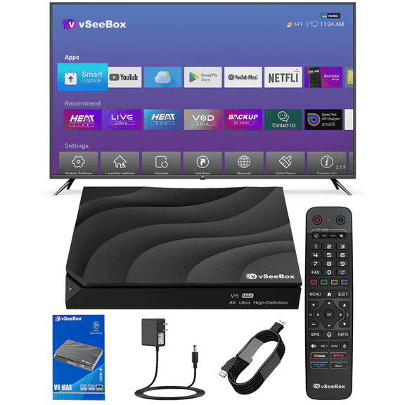 Vseebox V6 Max Android 14 with 4GB+64GB Storage and Vsee Box Voice Remote with Vseebox Set for 6K HD, Wi-Fi 6