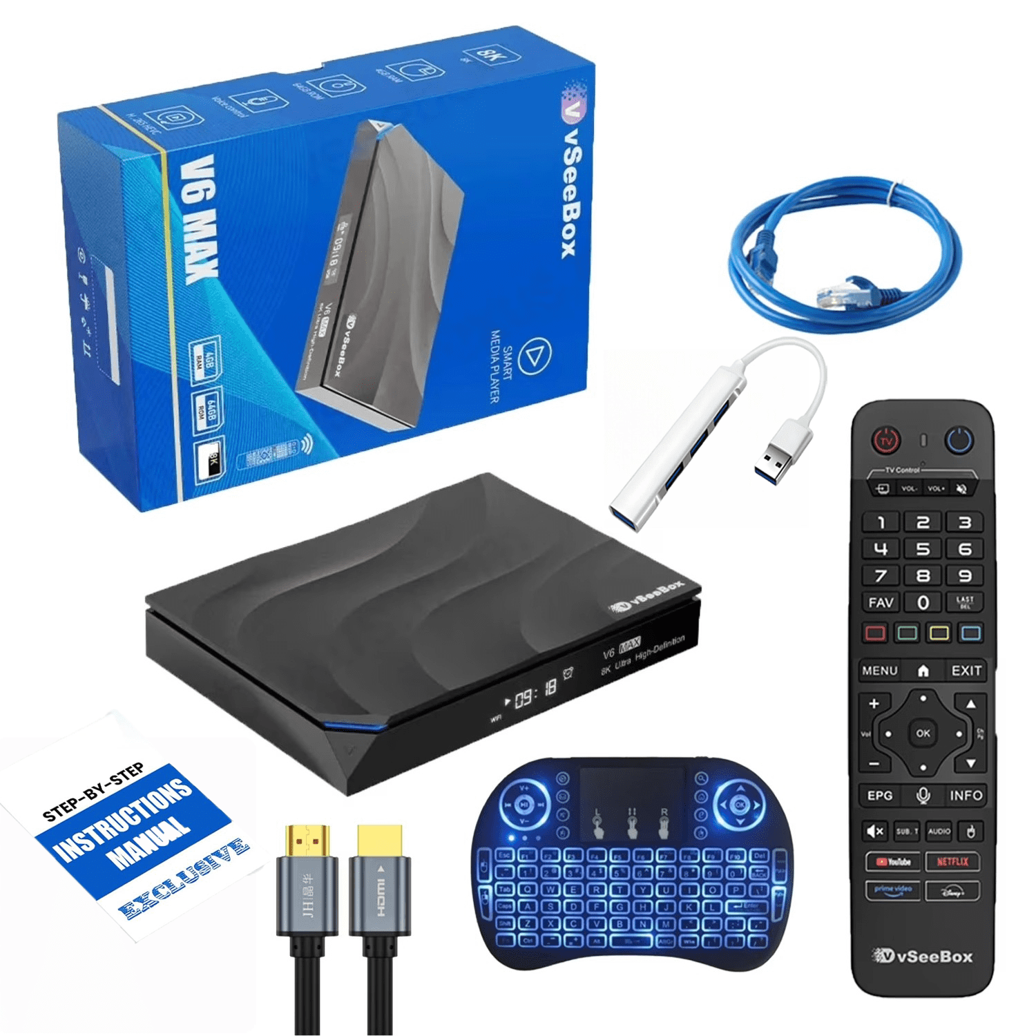 Vseebox V6 Max Upgraded Media Streamer, Bluetooth Voice Remote, 4K HDR Support